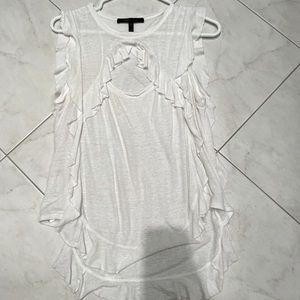 BCBGMaxazria cut out/ruffle white top. Size XS